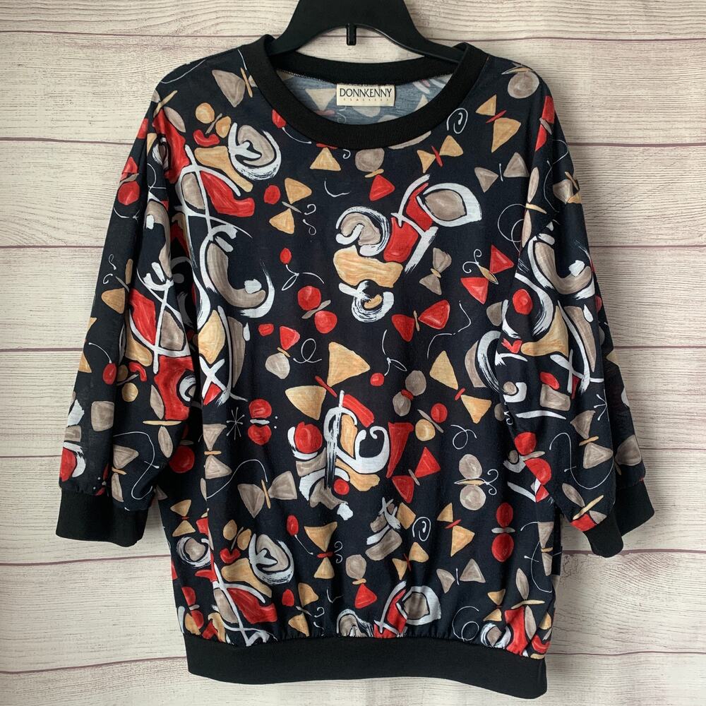 Vintage DonnKenny Classics Abstract Blouse Butterflies Pullover 3/4 Sleeve